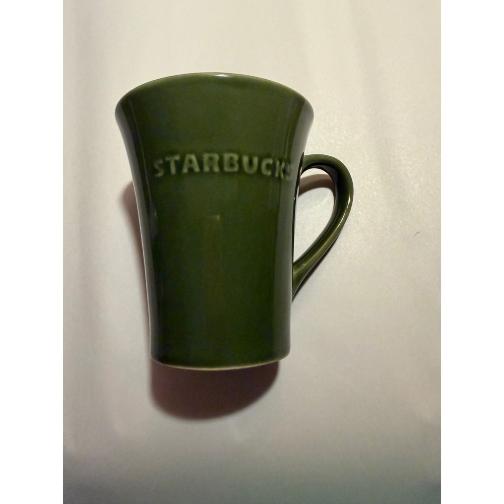 Starbucks Coffee Mug Forest Green Embossed Logo Ceramic Flared Rim Tea Cup